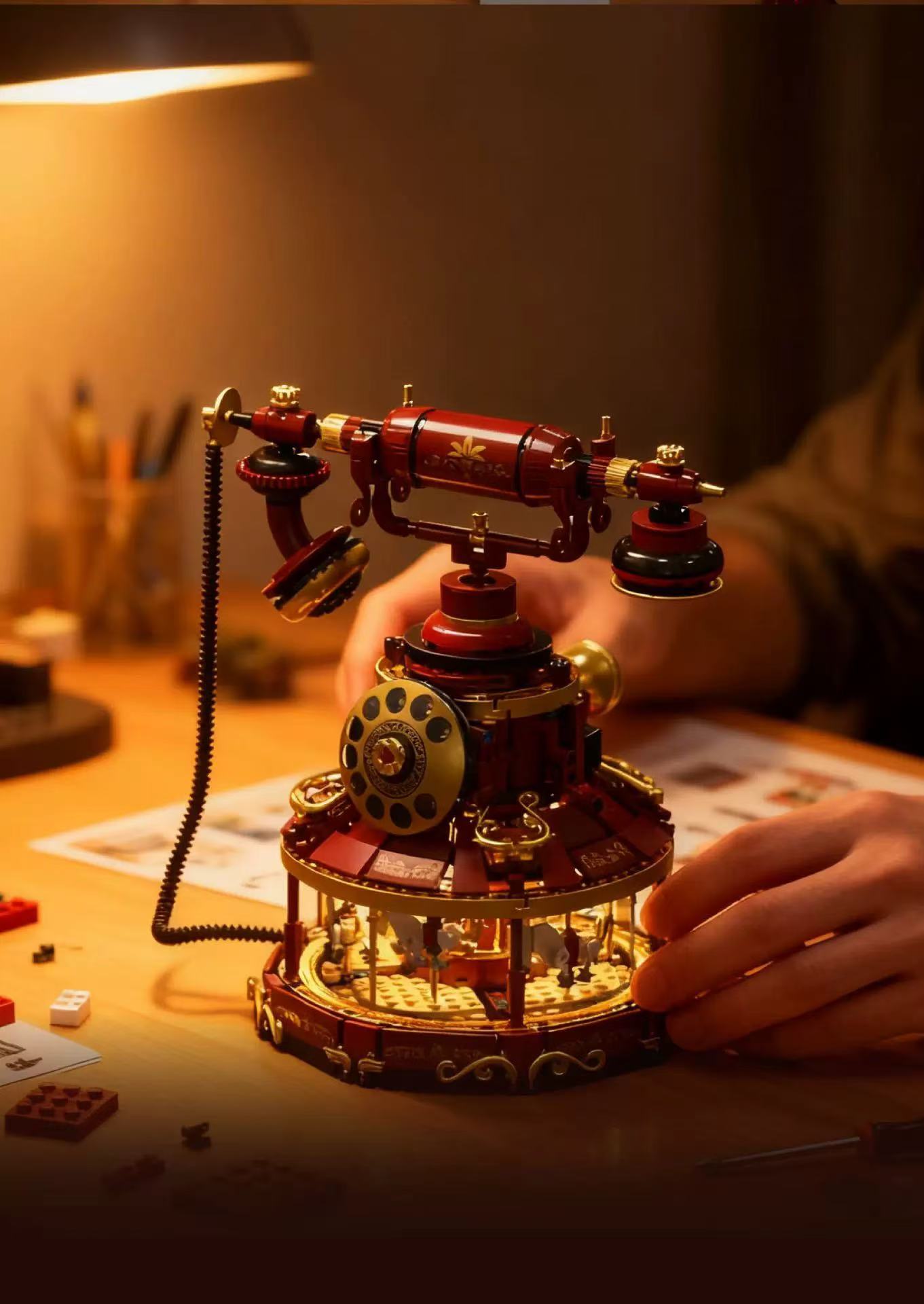 HUIYOYOYI H1014 Vintage Fusion Collage of Vintage Telephone & Carousel - YWOBB