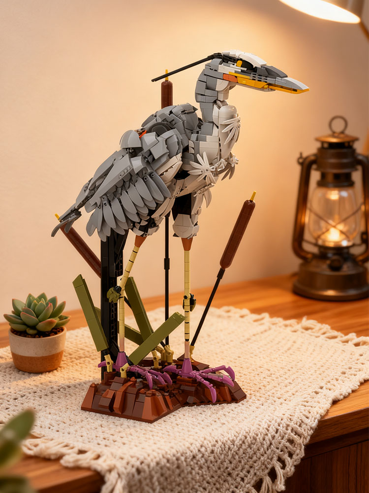 GOBRICKS MOC A2297 Ardea cinerea Grey Heron - YWOBB