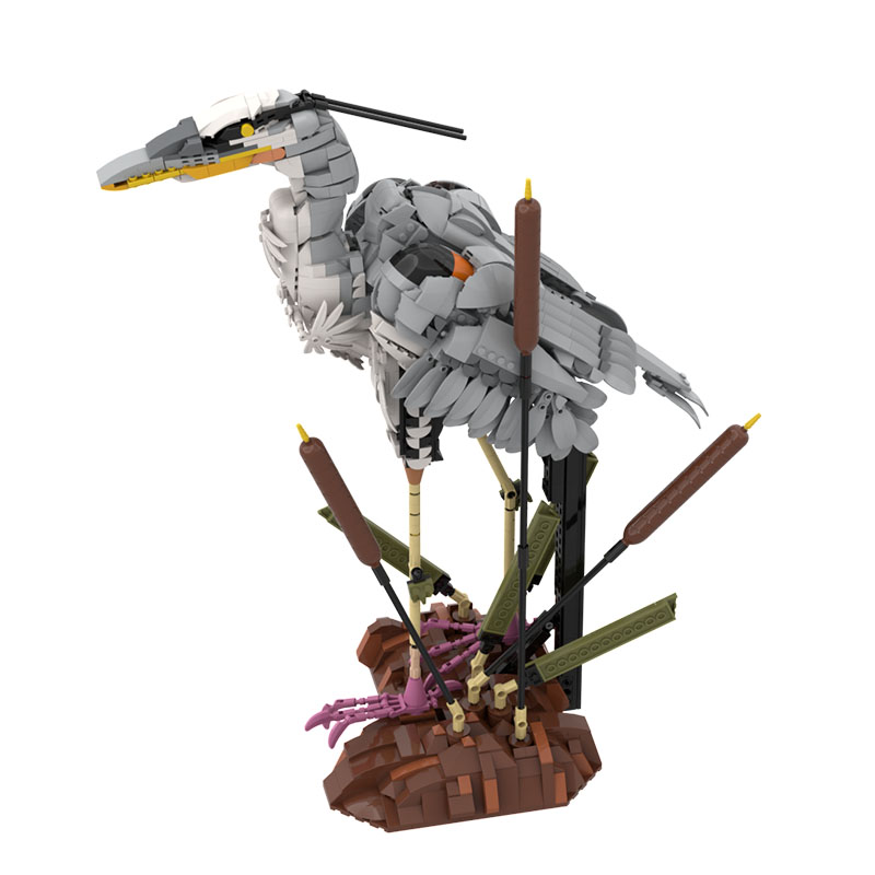 GOBRICKS MOC A2297 Ardea cinerea Grey Heron - YWOBB