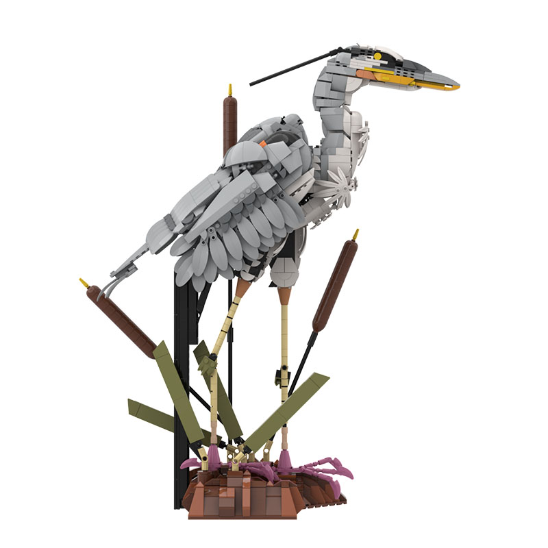 GOBRICKS MOC A2297 Ardea cinerea Grey Heron - YWOBB