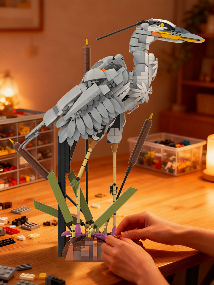 GOBRICKS MOC A2297 Ardea cinerea Grey Heron - YWOBB
