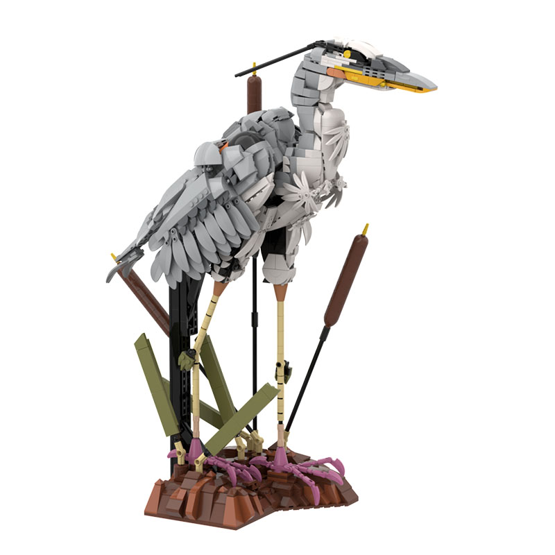 GOBRICKS MOC A2297 Ardea cinerea Grey Heron - YWOBB