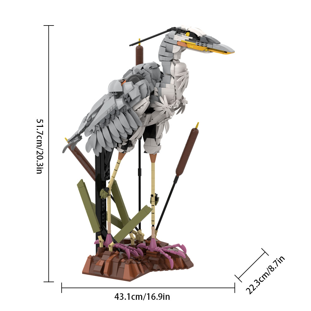 GOBRICKS MOC A2297 Ardea cinerea Grey Heron - YWOBB