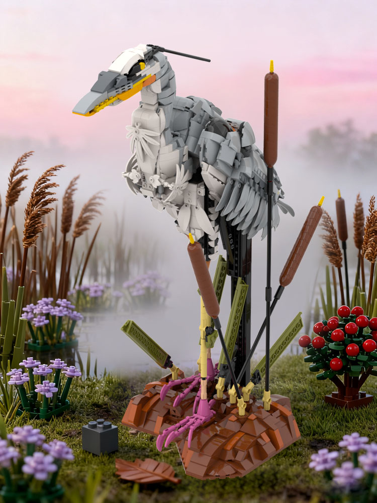 GOBRICKS MOC A2297 Ardea cinerea Grey Heron - YWOBB