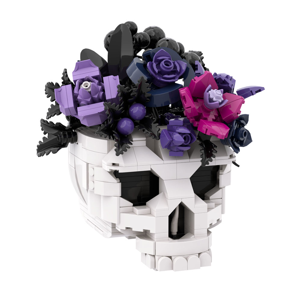 GOBRICKS MOC S0112 Gothic Series – Black-Purple Skull Flower - YWOBB