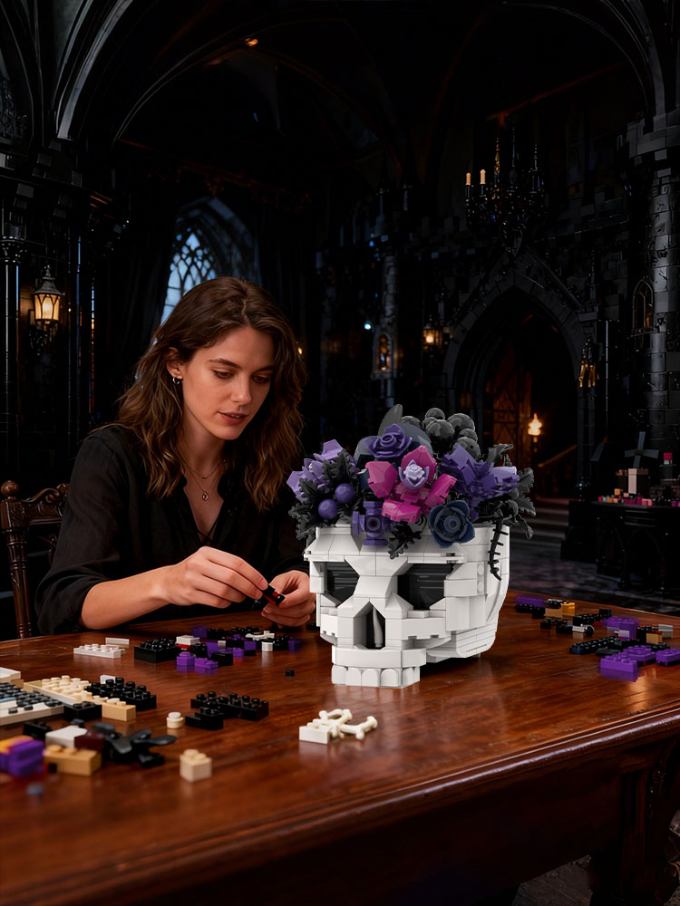 GOBRICKS MOC S0112 Gothic Series – Black-Purple Skull Flower - YWOBB
