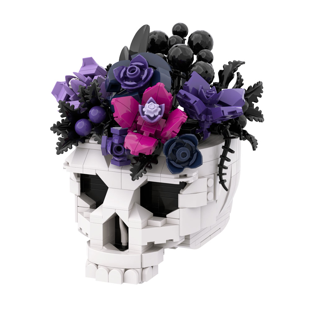GOBRICKS MOC S0112 Gothic Series – Black-Purple Skull Flower - YWOBB