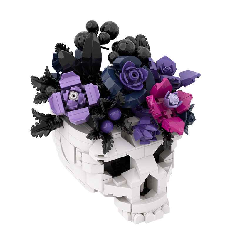GOBRICKS MOC S0112 Gothic Series – Black-Purple Skull Flower - YWOBB