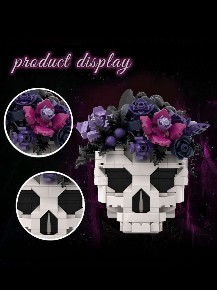 GOBRICKS MOC S0112 Gothic Series – Black-Purple Skull Flower - YWOBB