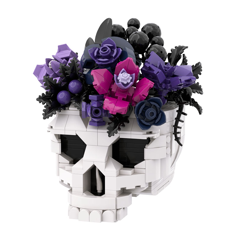 GOBRICKS MOC S0112 Gothic Series – Black-Purple Skull Flower - YWOBB