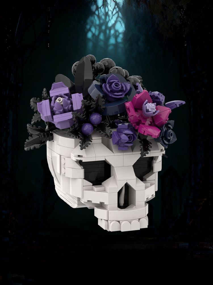 GOBRICKS MOC S0112 Gothic Series – Black-Purple Skull Flower - YWOBB