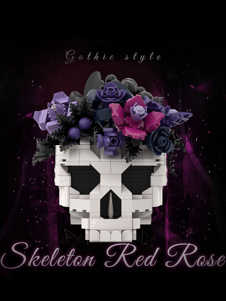 GOBRICKS MOC S0112 Gothic Series – Black-Purple Skull Flower - YWOBB