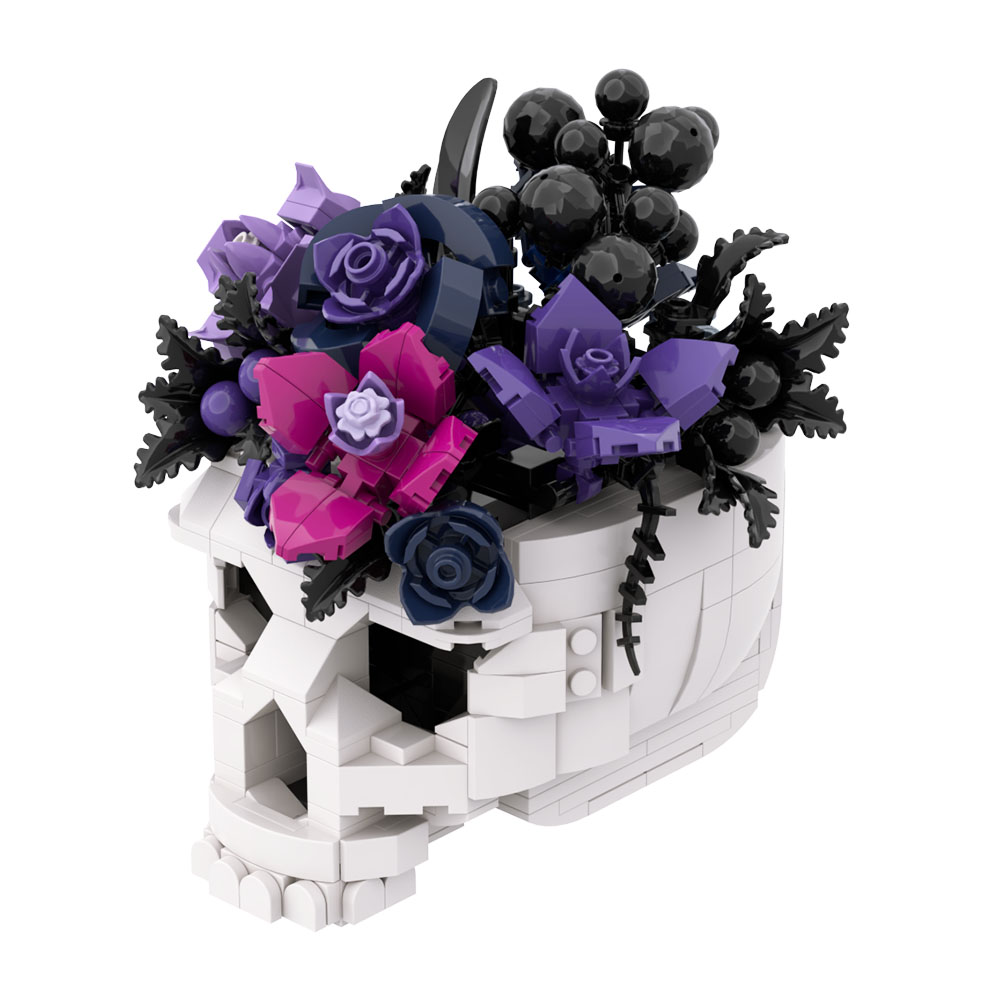GOBRICKS MOC S0112 Gothic Series – Black-Purple Skull Flower - YWOBB