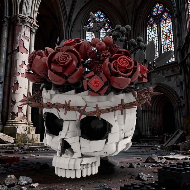 GOBRICKS MOC S0098 Gothic skull Preserved roses - YWOBB