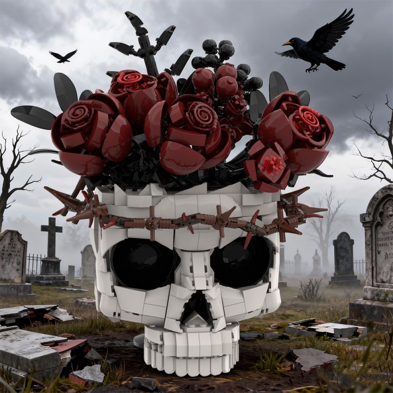 GOBRICKS MOC S0098 Gothic skull Preserved roses - YWOBB