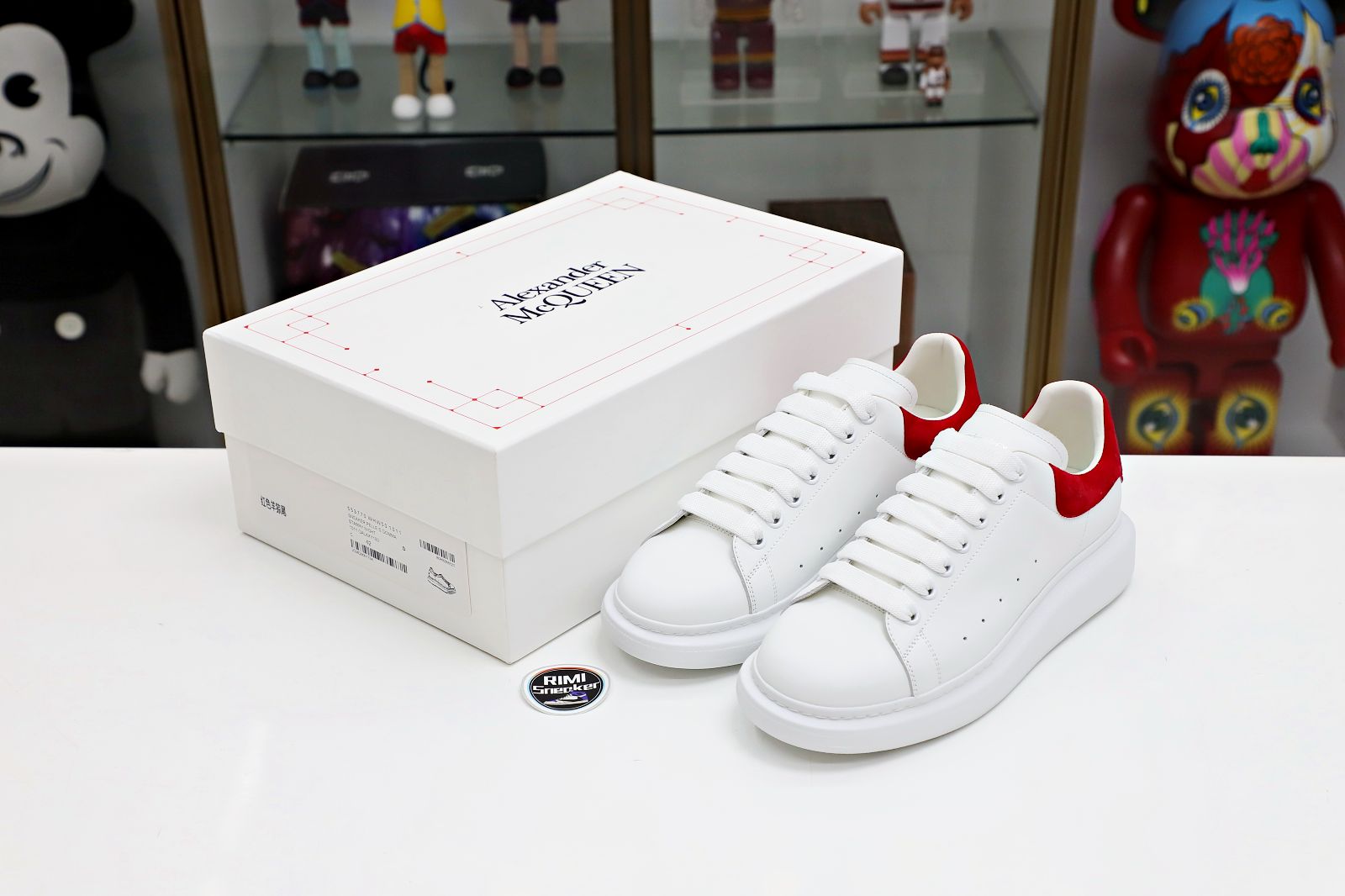 Alexander McQueen WHITE SMOOTH CALF LEATHER RED SUEDE