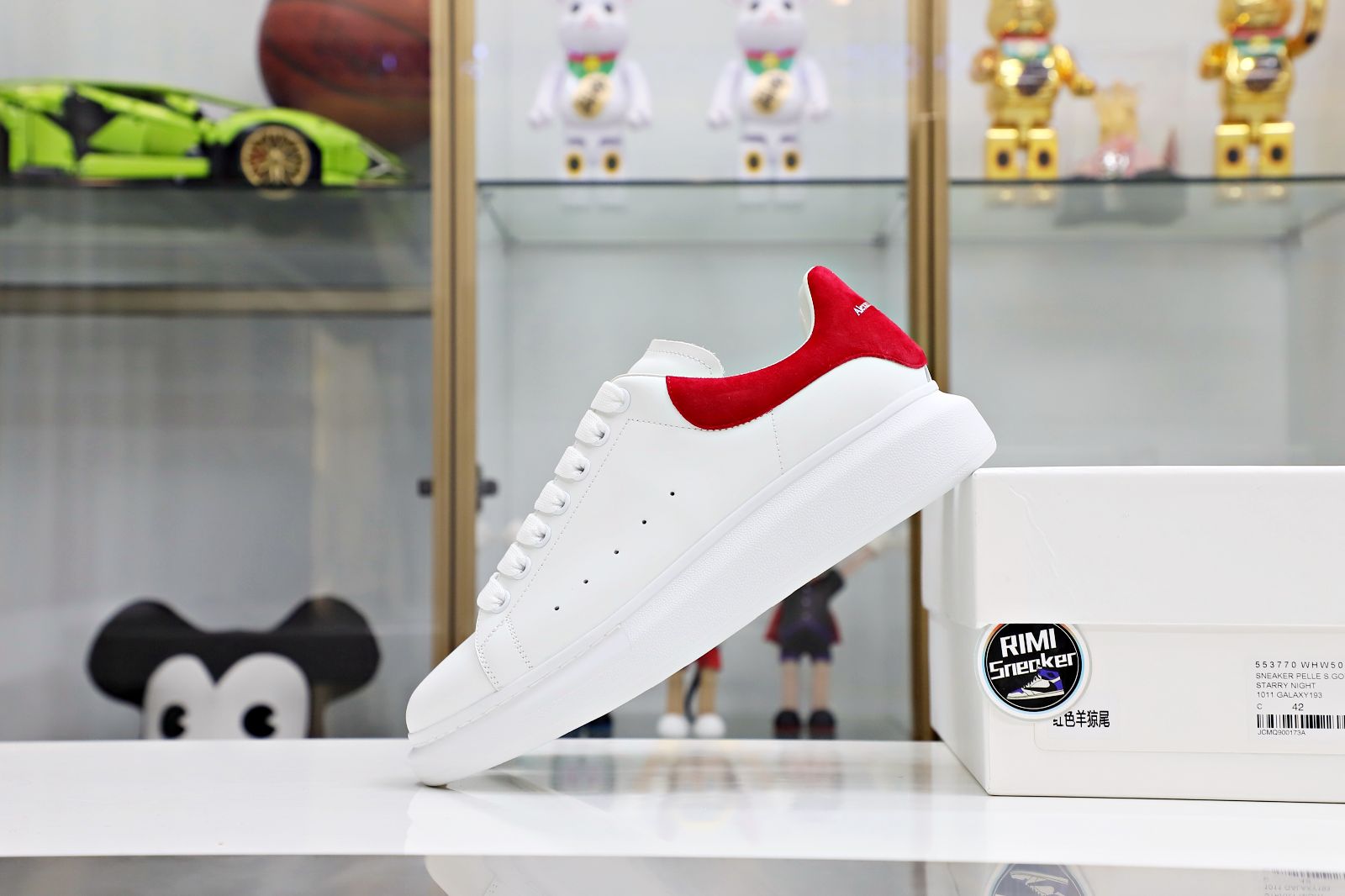 Alexander McQueen WHITE SMOOTH CALF LEATHER RED SUEDE
