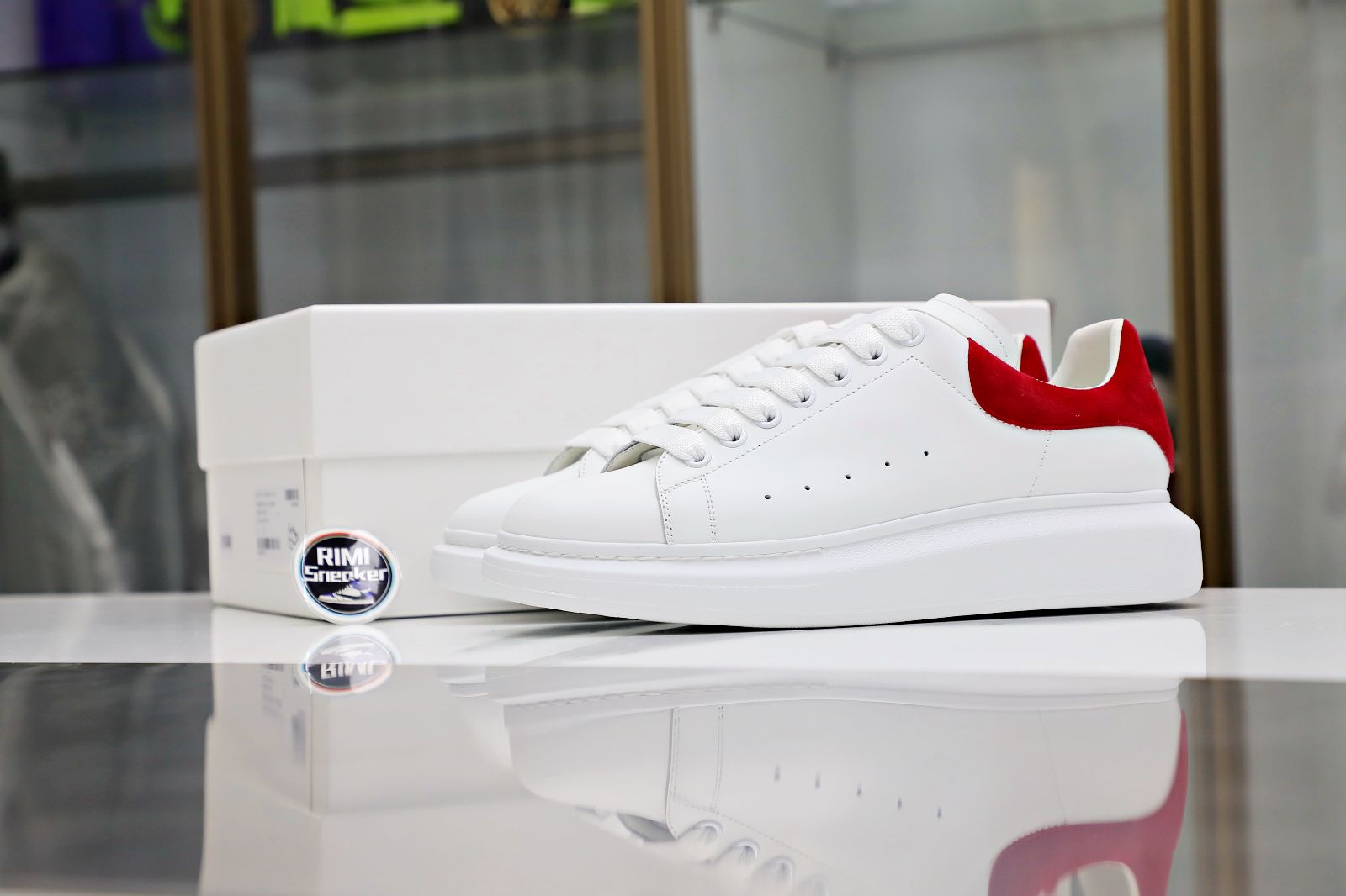 Alexander McQueen WHITE SMOOTH CALF LEATHER RED SUEDE