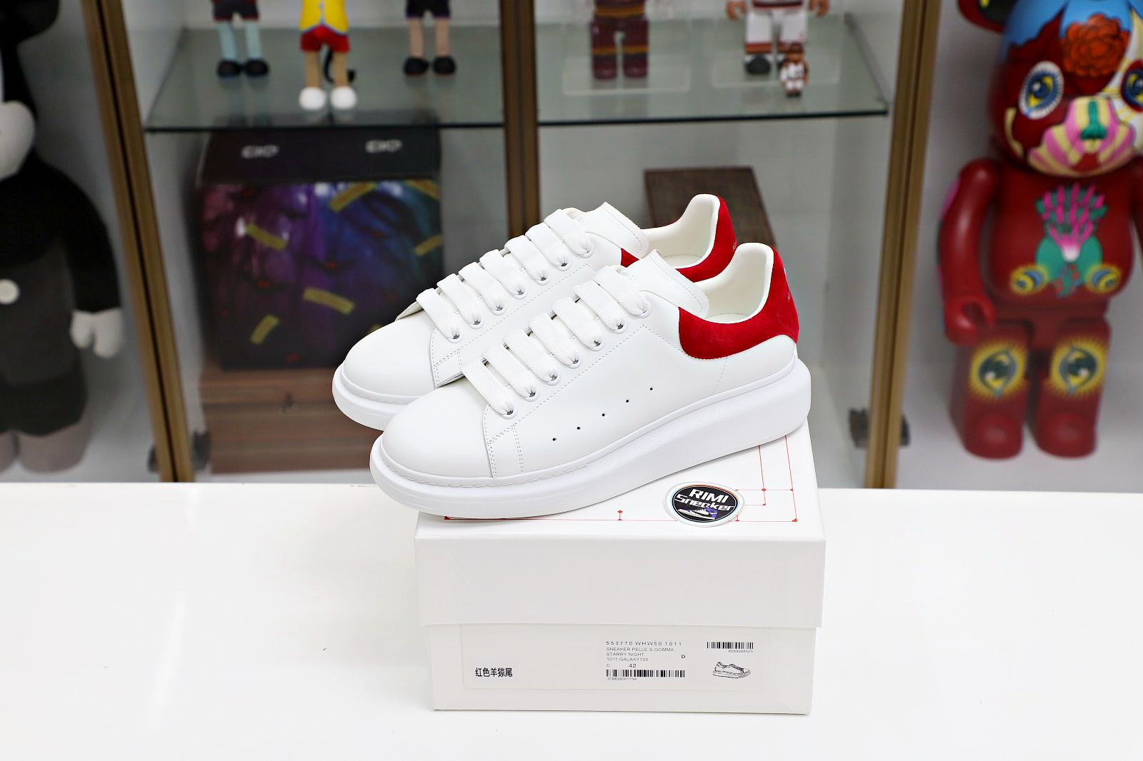 Alexander McQueen WHITE SMOOTH CALF LEATHER RED SUEDE