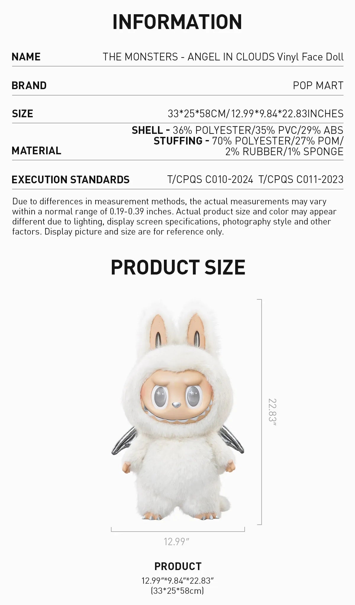 ZIMOMO THE MONSTERS V2 - ANGEL IN CLOUDS Vinyl Face Doll (38CM)
