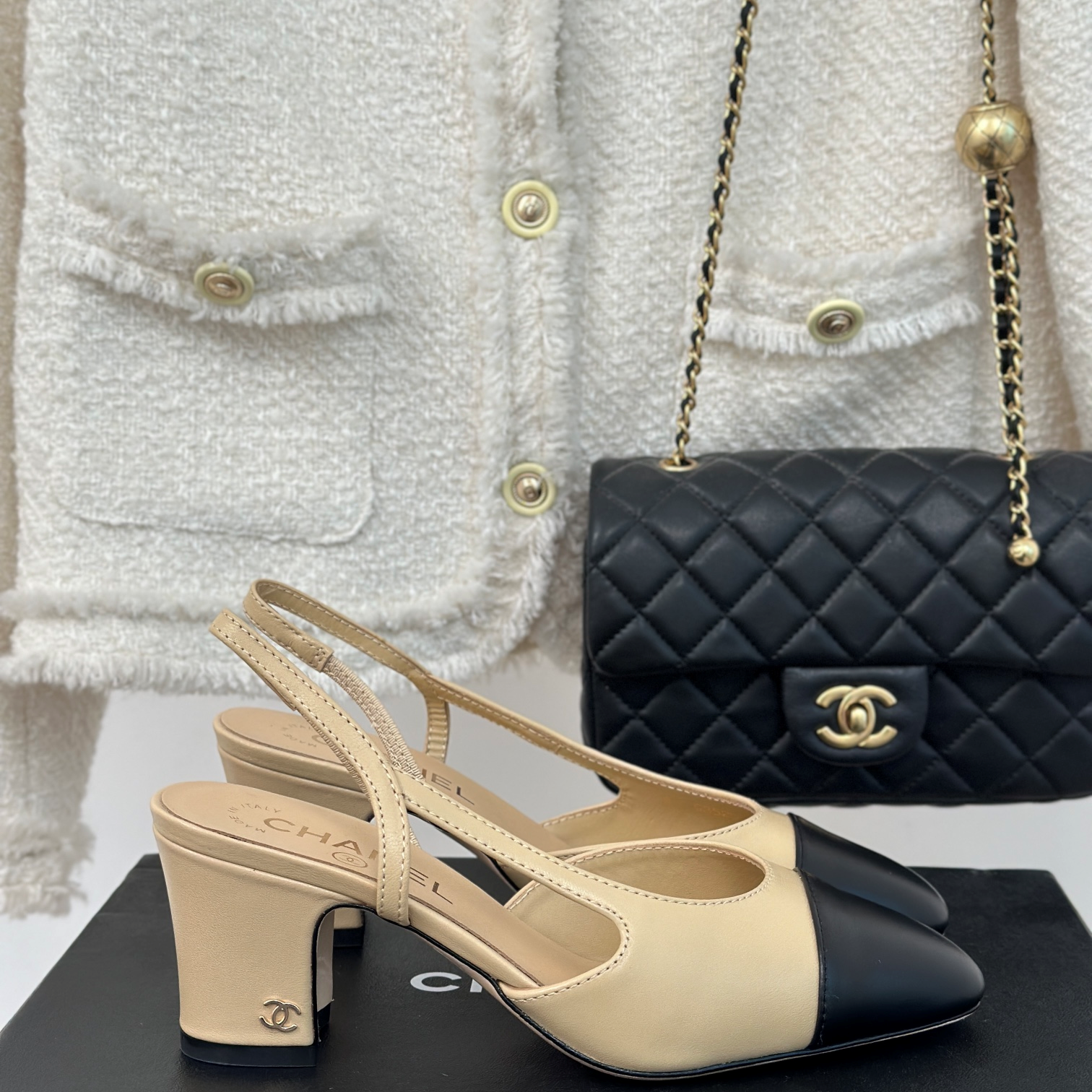 Chanel Classic Sling back Heels Sandals Shoes Heel 6cm - Uootd